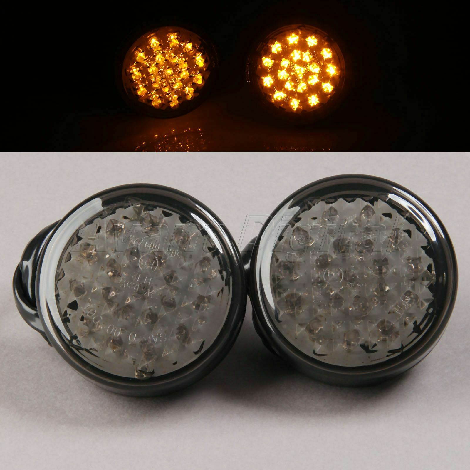 Black Lens 20 LED Motorcycle Round Black Shell Amber Turn Signal Light Indicator