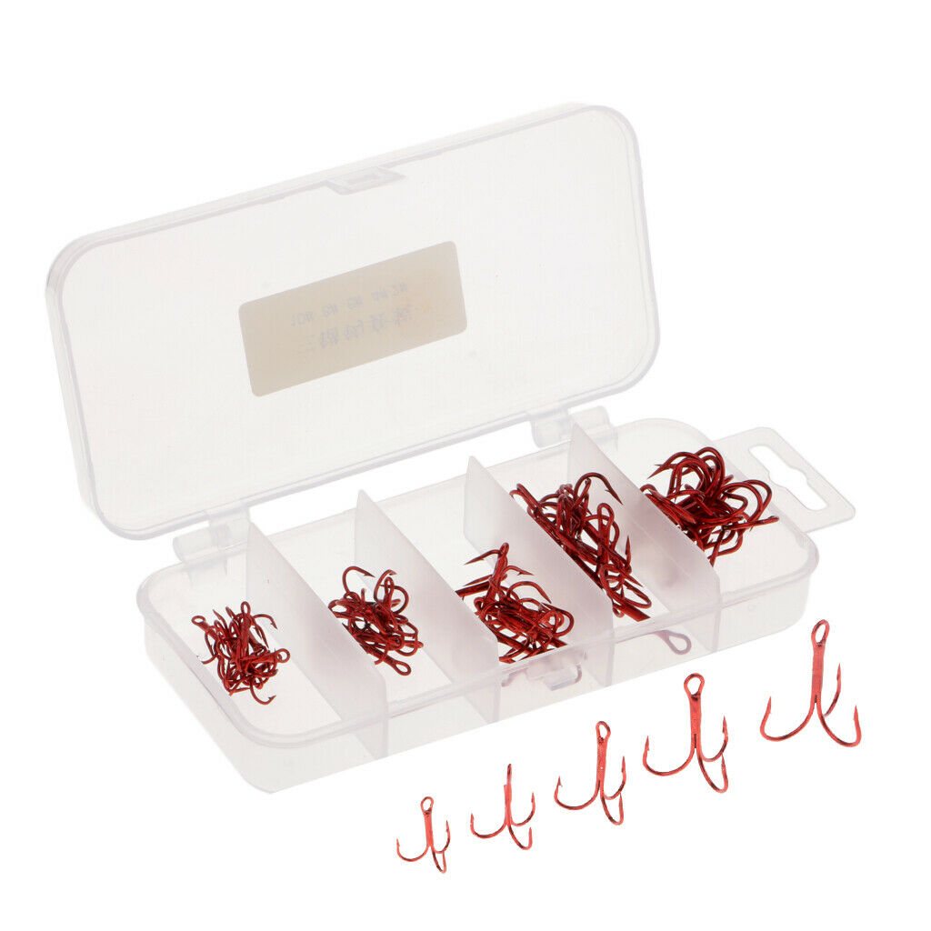 50pcs   High   Carbon   Steel   Fishing   Treble   Hooks   Red