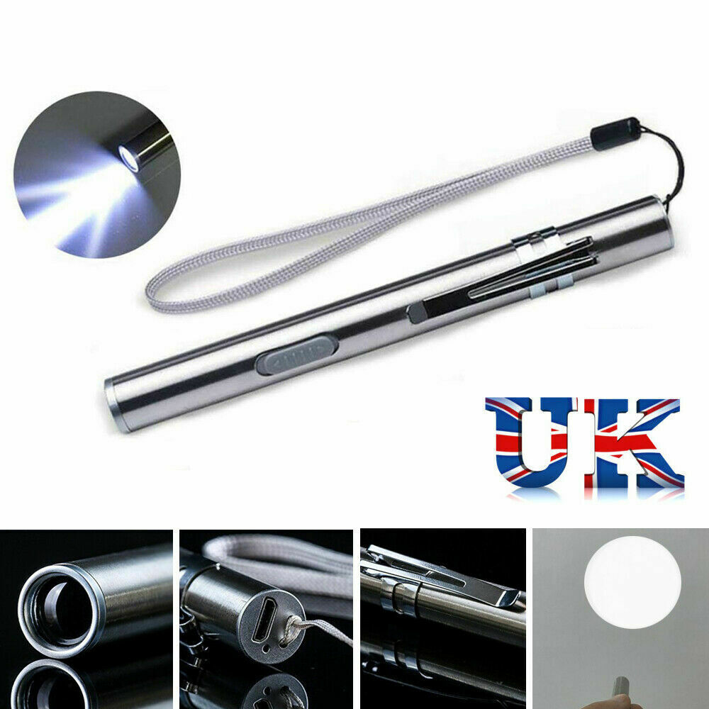 50 Lumens Portable Super Bright Led USB Rechargeable Pen Pocket Torch Lamp-UK