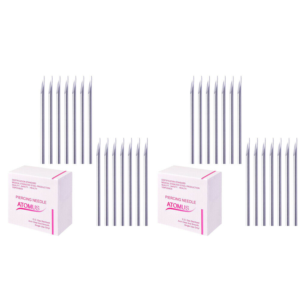200Pcs Body Piercing Needles 14G and 16G Sterile for Lip Ear Navel Eyebrow