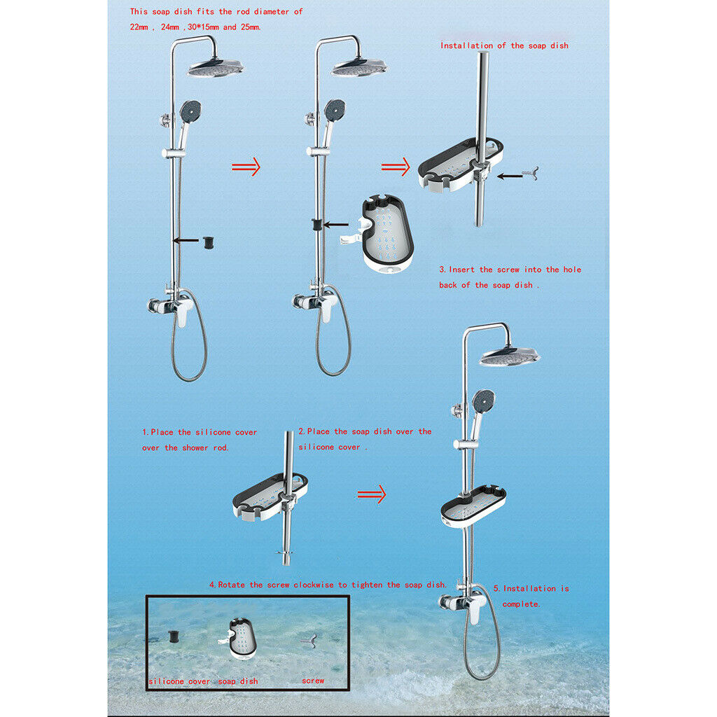 No Drilling Hanging Adjustable Height for 22/24/25 mm Shower Rail Bathroom