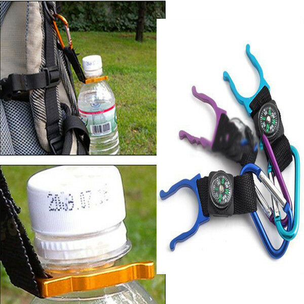Functional  Outdoor Carabiner Water Holder Bottle Clip Strap with Compass  S RC