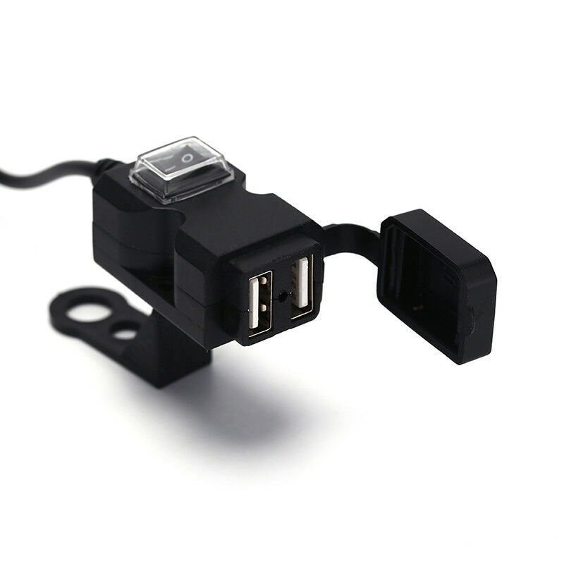 Waterproof Dual USB 12V Motorcycle Handlebar Charger Socket w/ Switch&Mounts GR