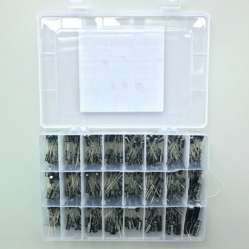 500x 0.1 to 1000uF 24Values Electrolytic Radial Capacitor 10~50V Element Box DIY