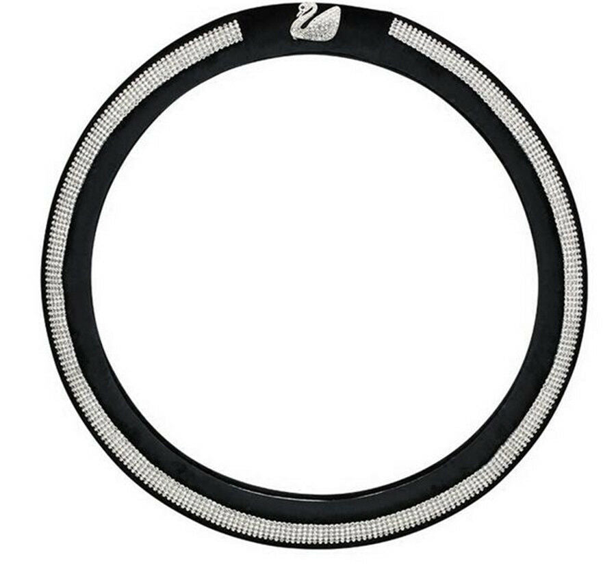 Luxury Lady Shiny Swan Rhinestone Black Leather Car Steering Wheel Cover 15"38cm