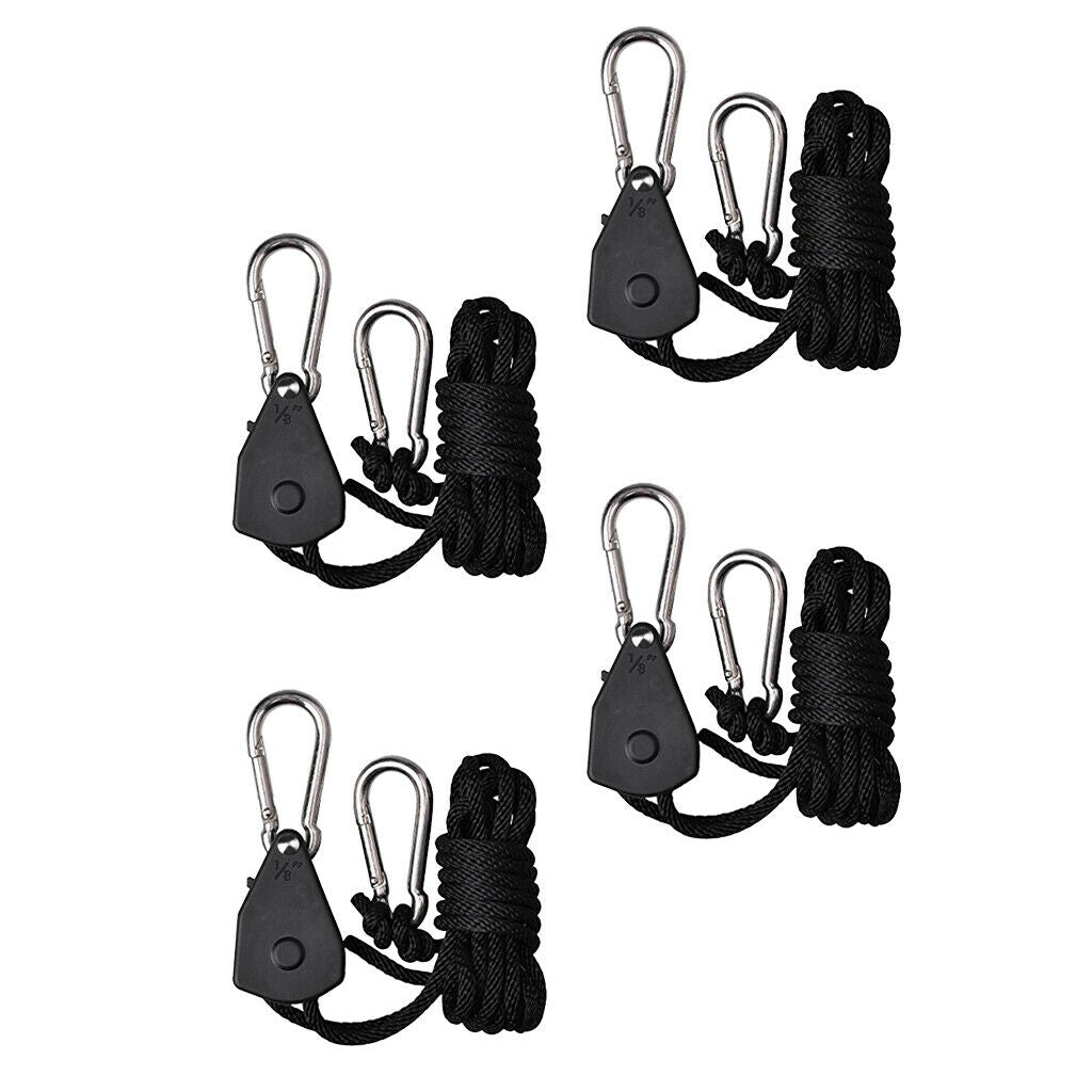 2 Pair Black 150lbs Ratchet Rope Grow Light Rope Hanger Garden Supplies