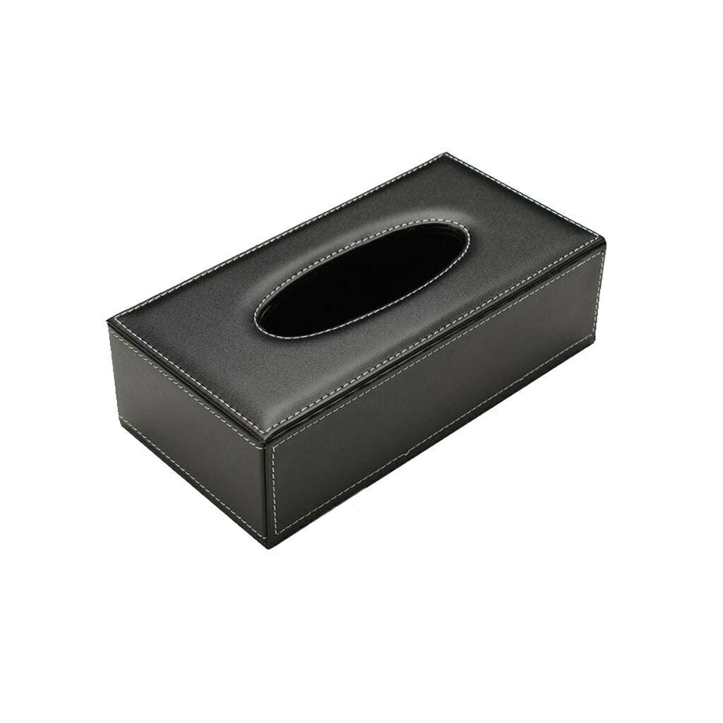 Tissue Cover Box Square PU Leather Tissue Holder for Home Office Car (BLACK)
