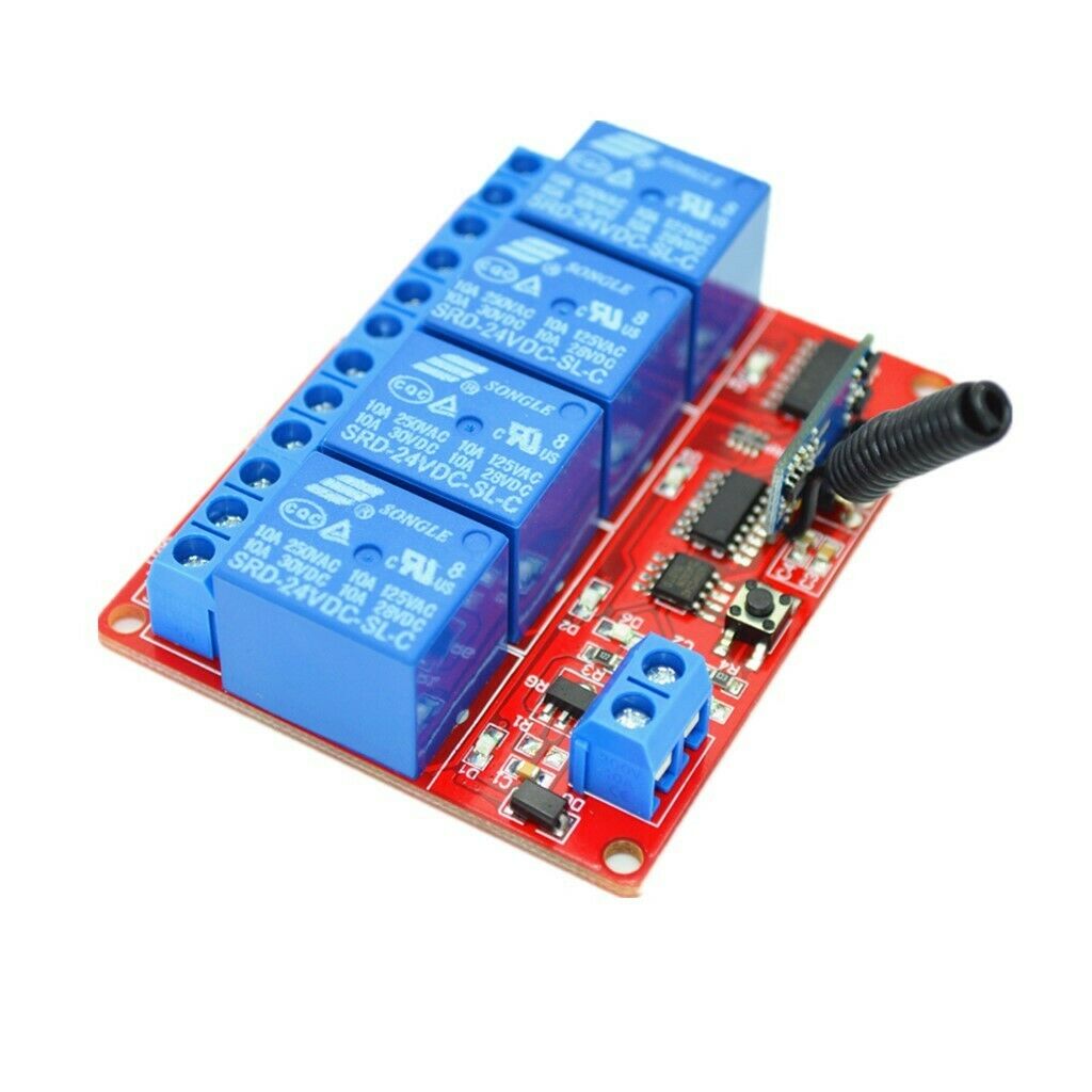 DC24V 4 Channel Relay Wireless RF Remote Control Switch Transmitter w/ Receiver