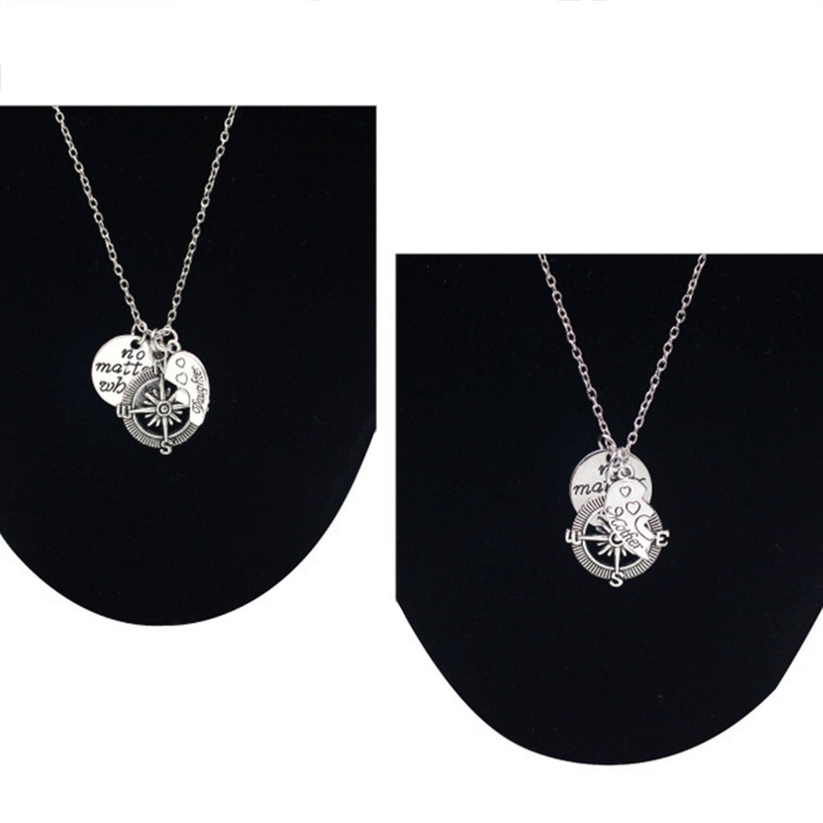 Mother Daughter Best Friends No Matter Where Heart Compass Pendant Necklace Set