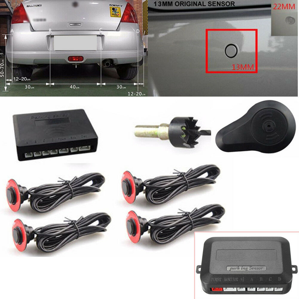 Car Parking 4 Hidden Sensors 13mm Reverse Backup Rear Radar Sound Buzzer Alarm