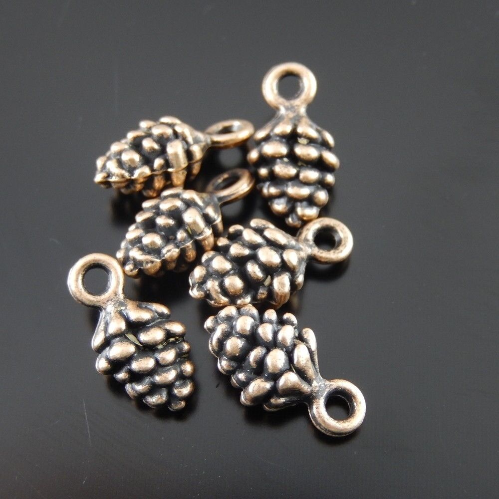 50951 Red Copper Alloy Pinecone Shape Pendants Charms Findings Crafts 40pcs