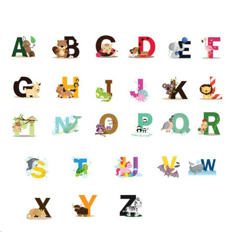 Cartoon Jungle Wild 26 Letters Alphabet Animals Wall Stickers for Kids Ro.l8