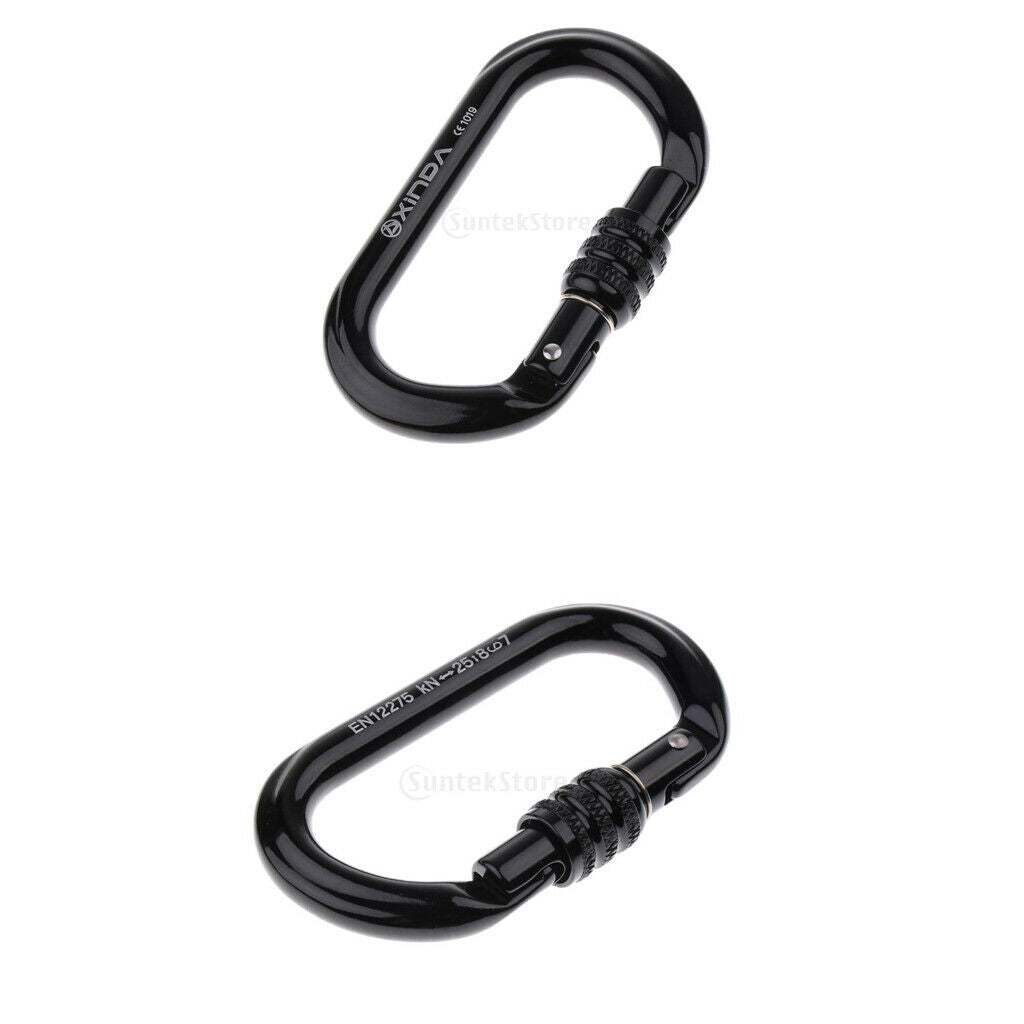 2pcs Climbing Carabiner Buckle Outdoor Screw Locking Carabiner 11.2cm Black