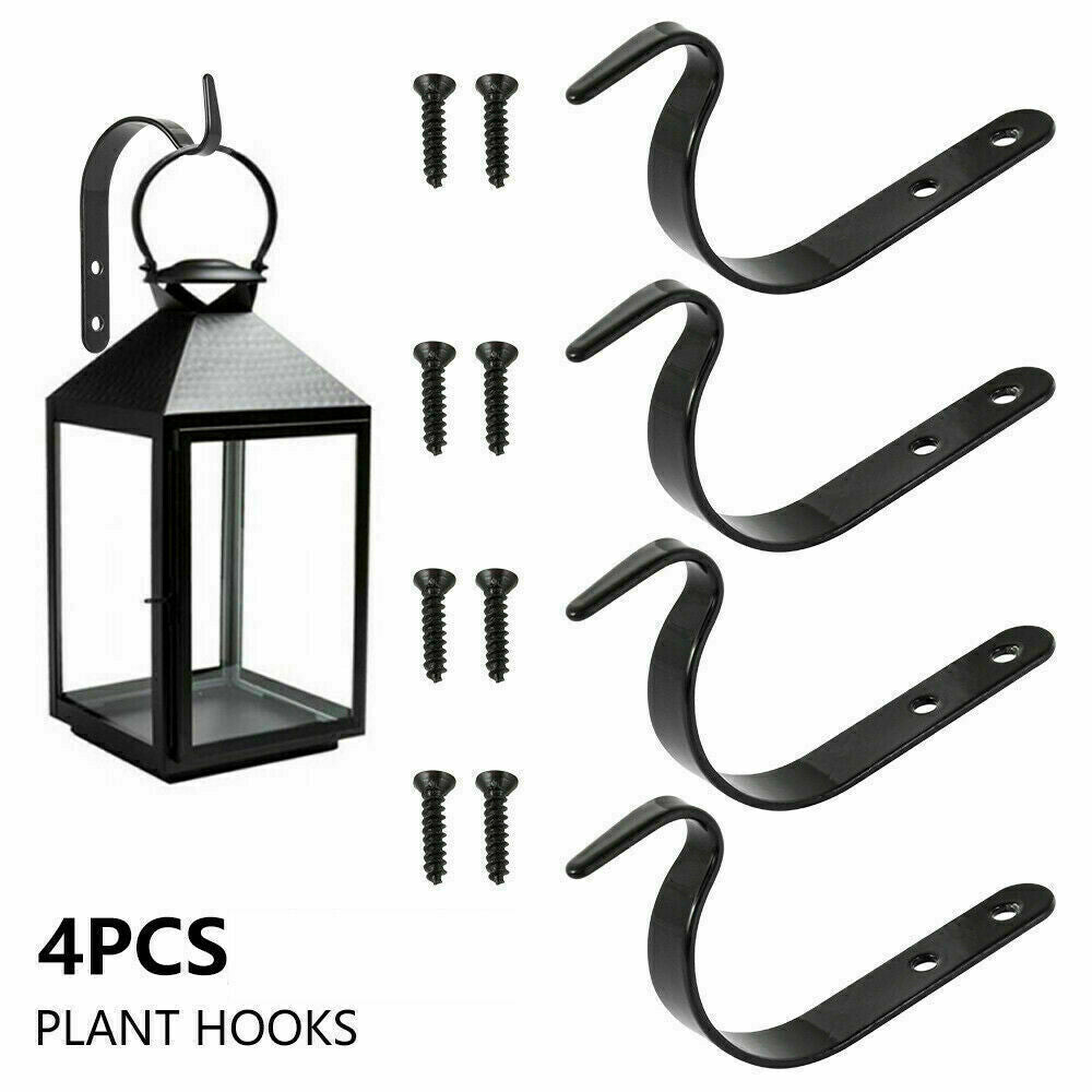4x Garden Hanging Wall Basket Brackets Metal Outdoor Plant Pots Hanger Hooks