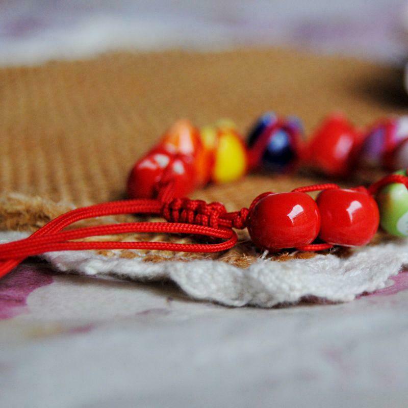 Ceramic Lucky Fortune Cat Charm Beaded Red String Bracelet Lucky Wish Jewelry