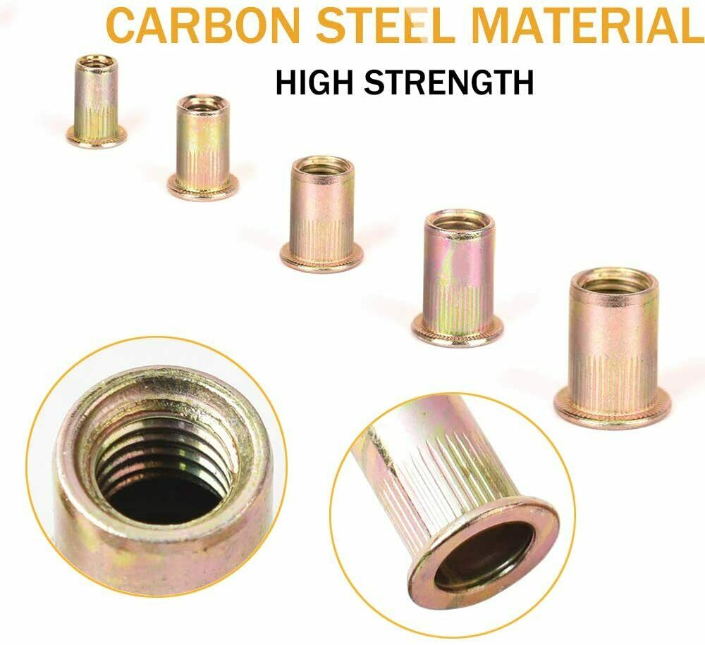 165 Pcs Carbon Steel Rivet Nut Kit Metric Rivnut Nutsert M3 M4 M5 M6 M8 M10 M12