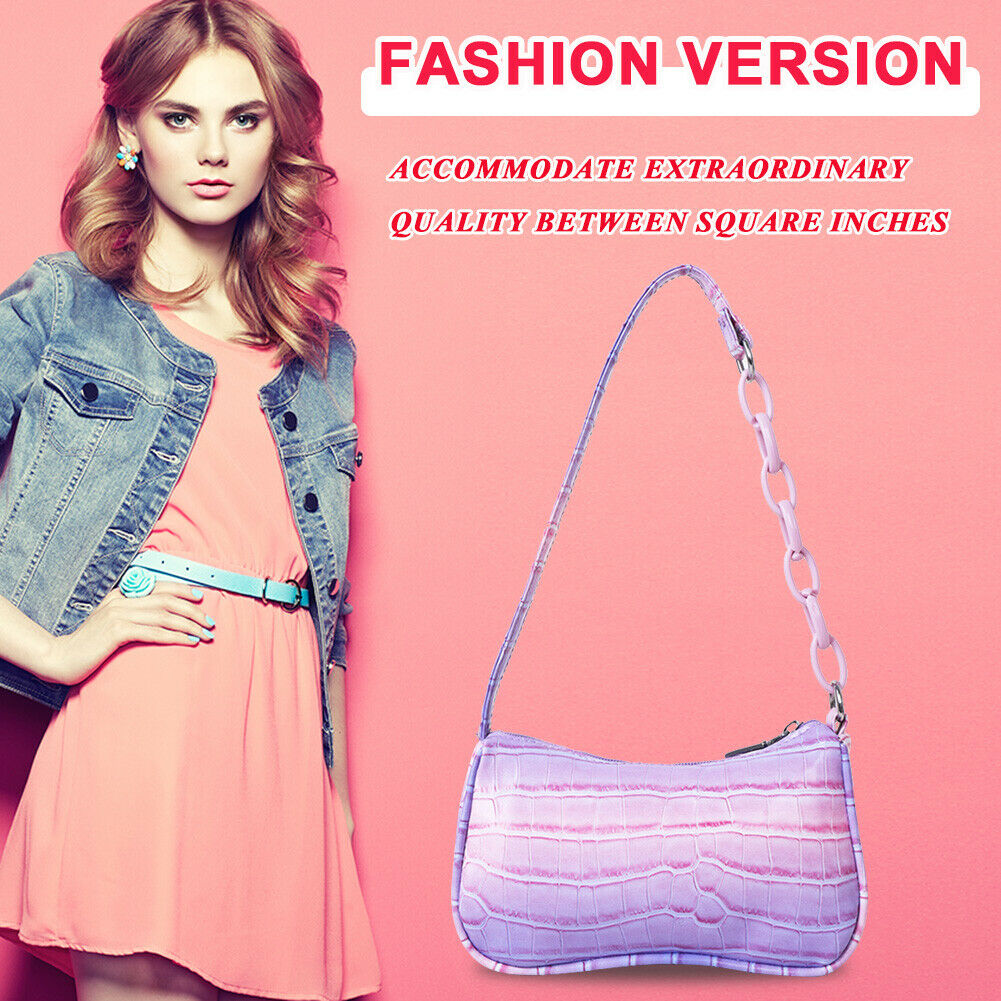 Fashion Women Gradient Color PU Alligator Pattern Small Chain Underarm Bag @