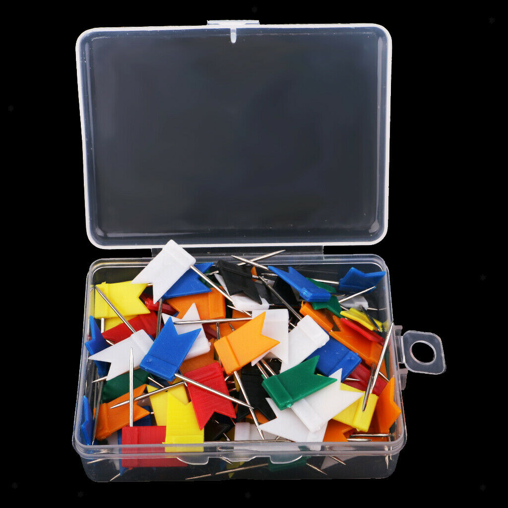 100 Pieces Map Flag Push Pins Tacks Thumbtack for World Map Office Supplies