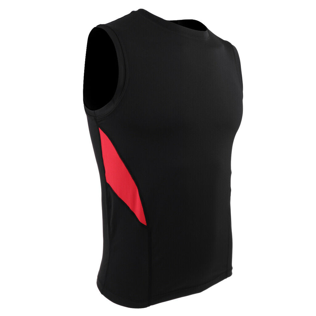 Quick Dry Gym Sleeveess Compression Shirt Sports Top T-shirt Black Red L