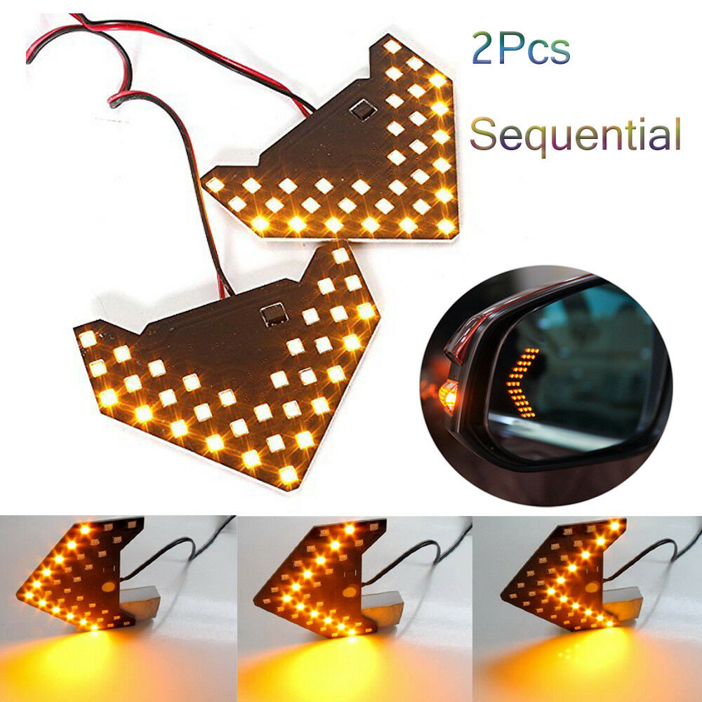 2Pcs Yellow 33-SMD Sequential LED Arrows for Car Side Mirror Turn Signal Lights