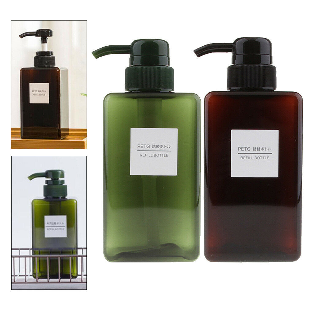 2x 450ml Pump Bottles BPA Free Cosmetic Body Wash Holder Container Leakproof