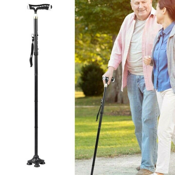 LED Light Alloy Foldable Anti-slip Elderly Walking Stick Crutches Handle Cane