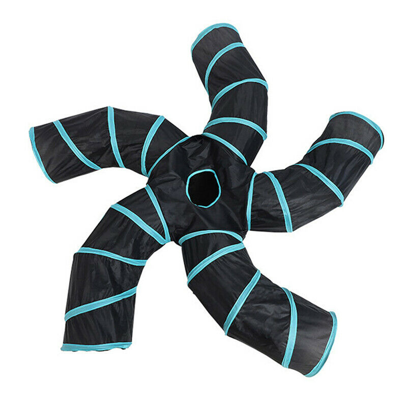 5 Holes 'S' Blue Black Pet Cat Tunnel Toys For Cat Kitten Collapsible CrinklBDA