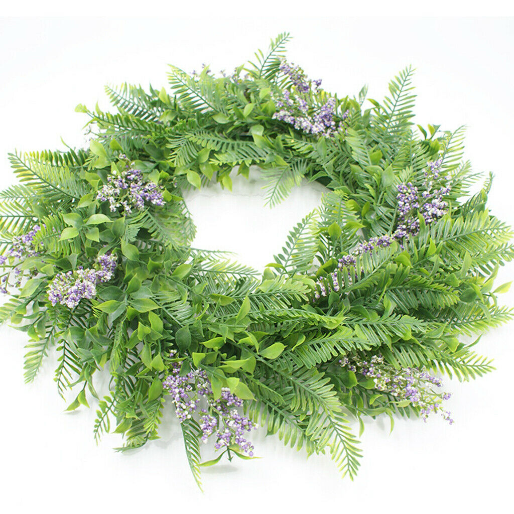 Artificial Green Leaves Wreath 45cm Lavender Garland Hanging Front Door