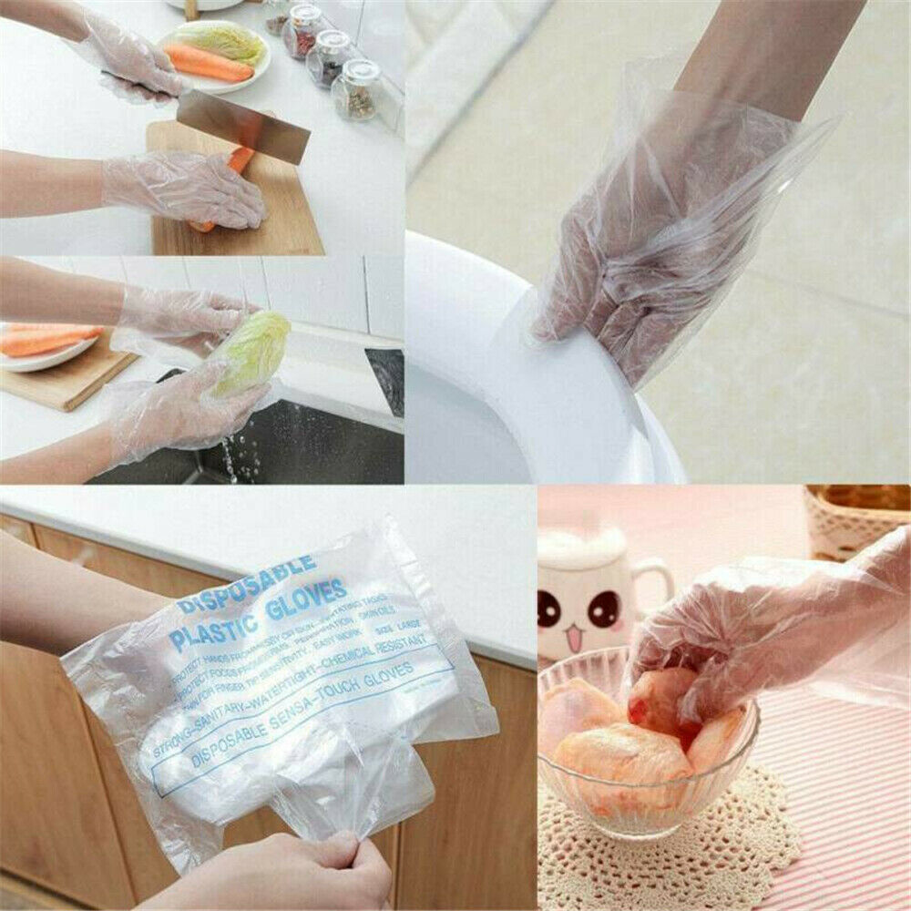 100Pcs Plastic Disposable Gloves Restaurant Service Catering Hygiene Cleaning