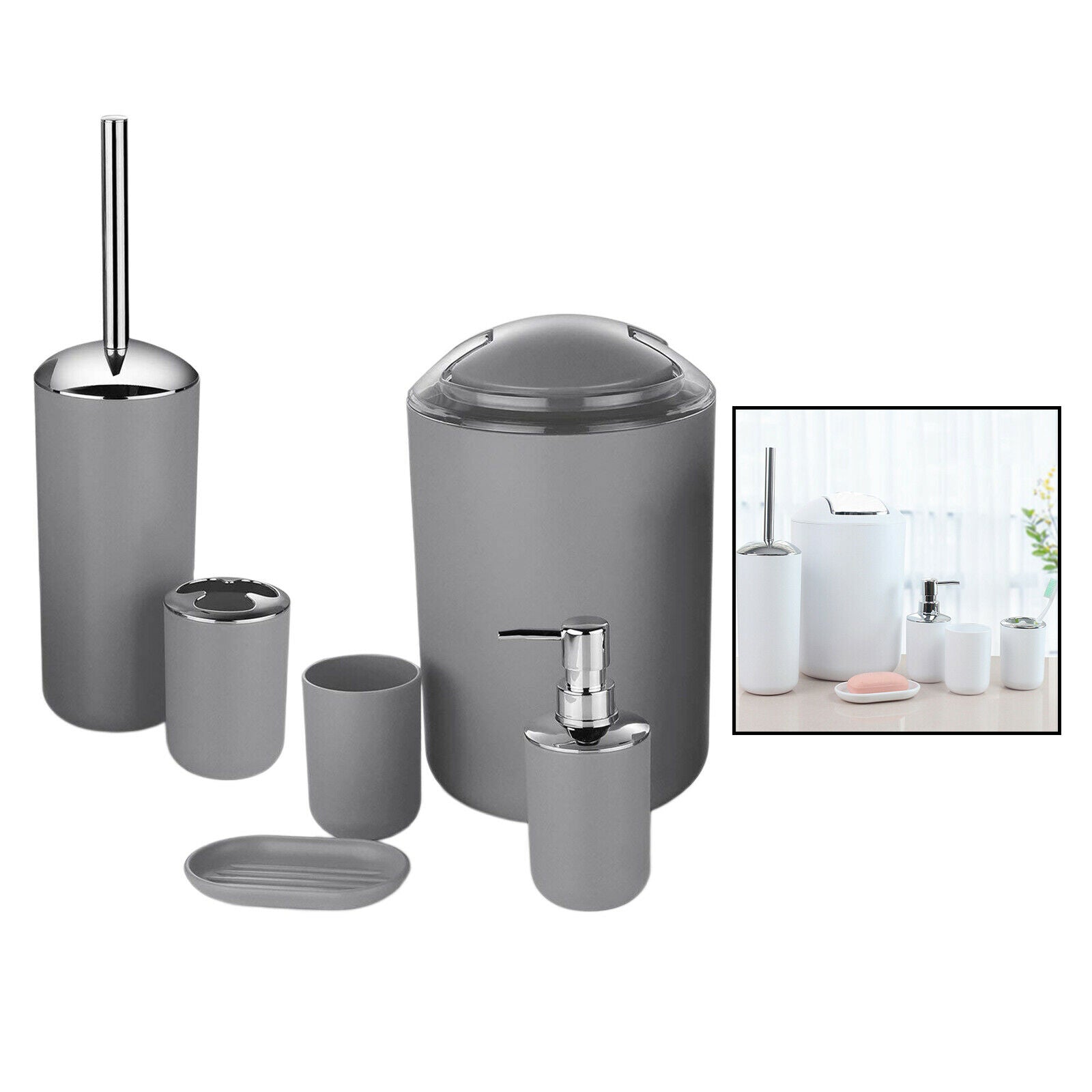 6xBathroom Accessories Set Luxury Bathroom Gift Set Soap Dispenser Gray