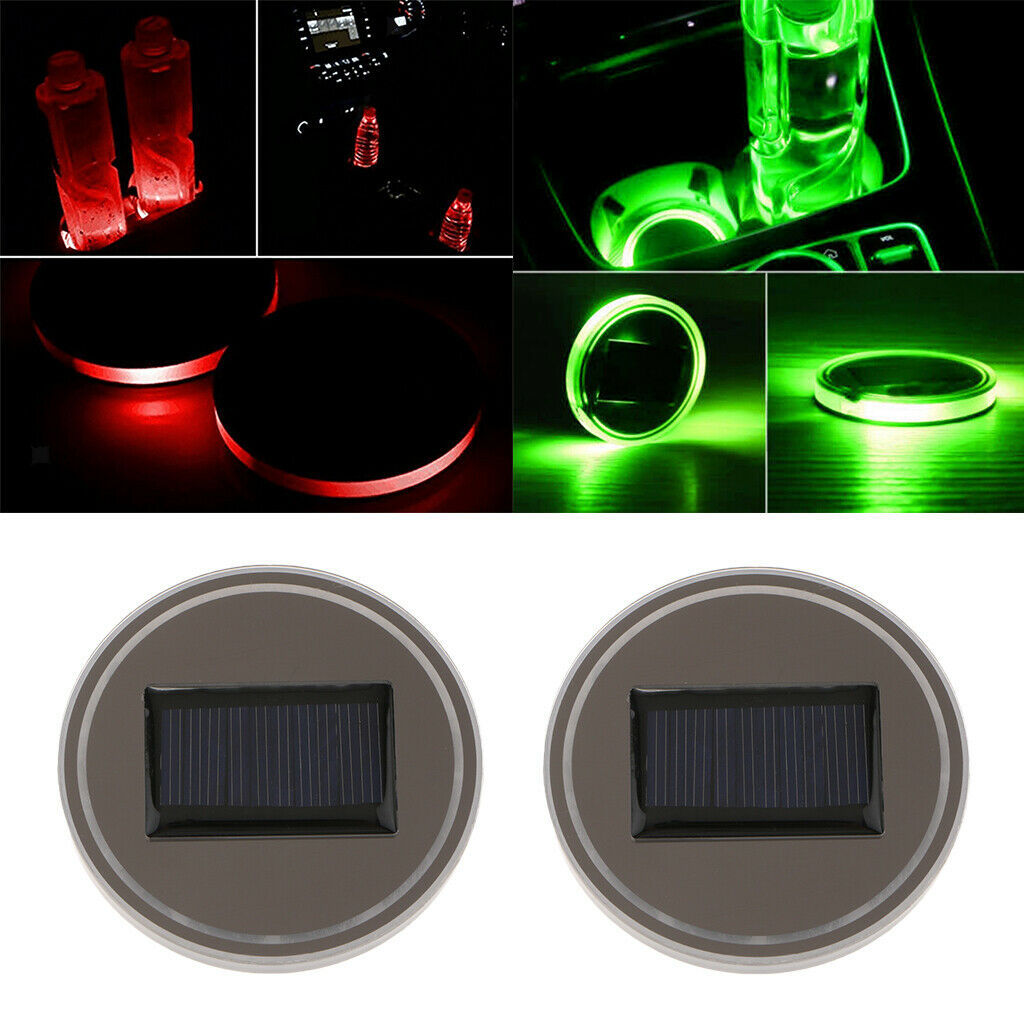 2x Universal Solar Cup Holder LED Light Pad Coaster Interior Decoration
