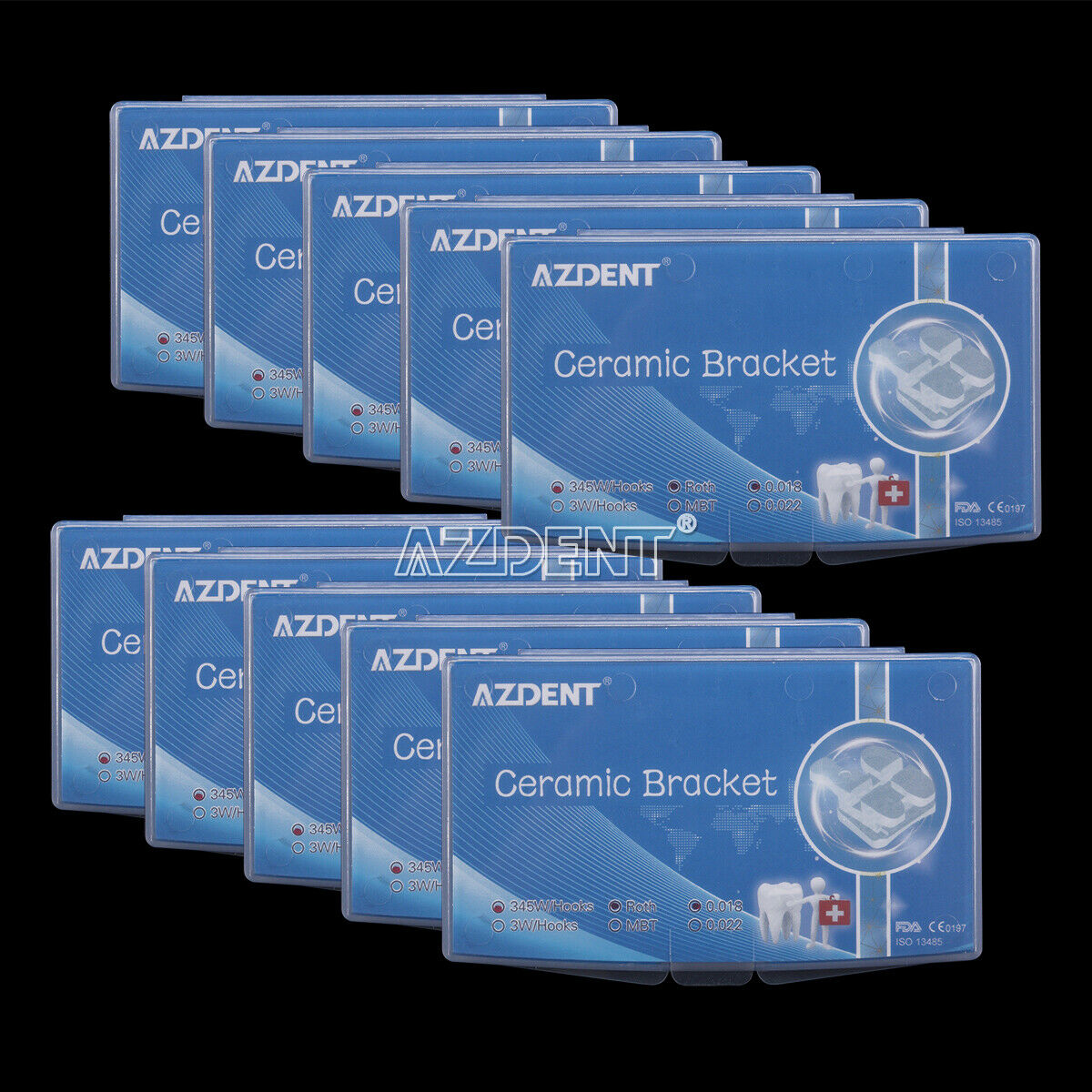 10X Dental Orthodontic CIM Ceramic Bracket Braces Roth .018 Hooks 3 4 5