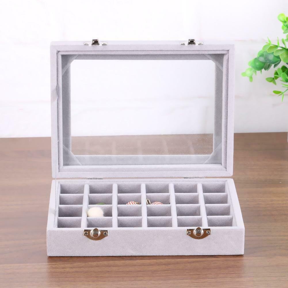 24 Grid Velvet Women Jewelry Packaging Boxes Ring Earrings Organizer Case @