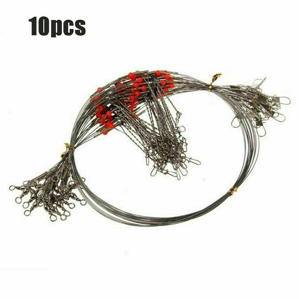 10X Fish Hook Rope Wire Fishing Wire Line Leader Trace With Snap Safety Snaps