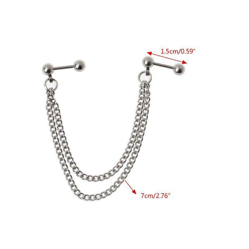 1Pc Punk Ball Stud Cartilage Ear Cuff Wrap Double Chain Piercing Unisex Earring