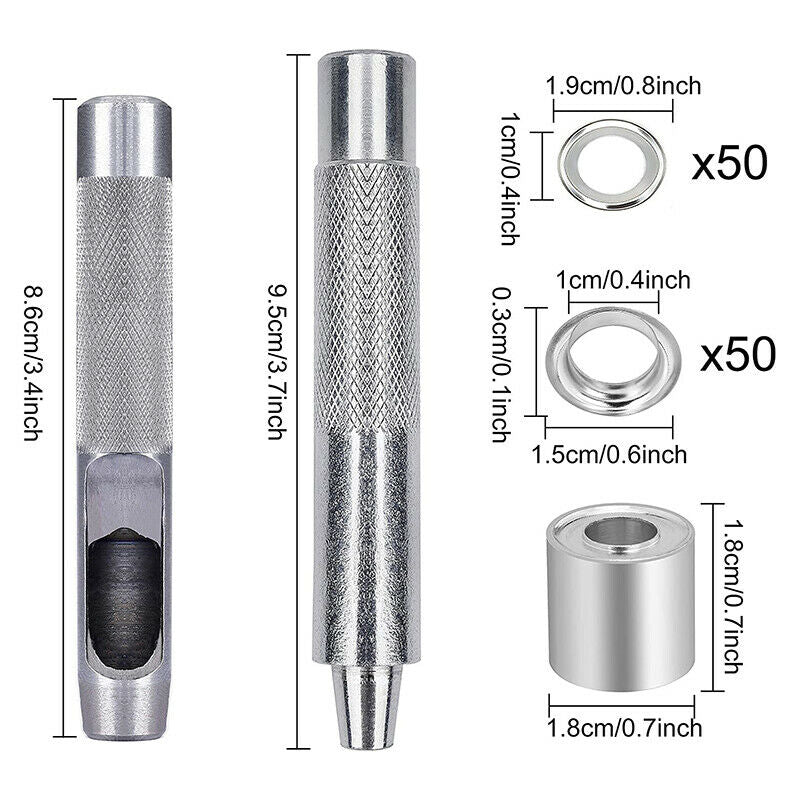 Grommet Kit Inner Diameter 10mm Metal Eyelet Hollow Button Tool Installation HN