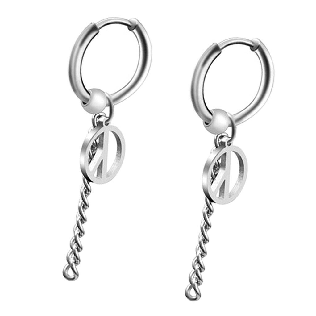 Stainless Steel Hip Hop Peace Long Dangle Earrings Hoop Studs Piecred
