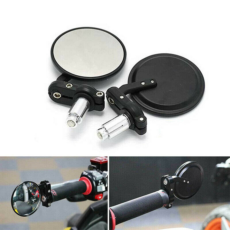 Black Motorcycle Round 7/8" Bar End Rearview Side Mirrors For Bobber Cafe Ra.DD