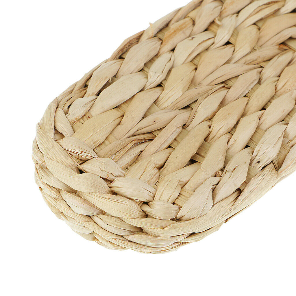 1 Pair Of Hand Knitted Straw Rattan Slippers - Natural, Size 41