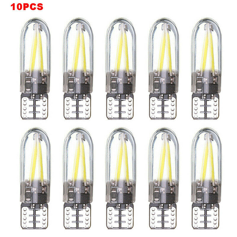 10Pcs T10 COB LED CANBUS Silica Glass License Light Bulbs 194 168 W5W Warm White