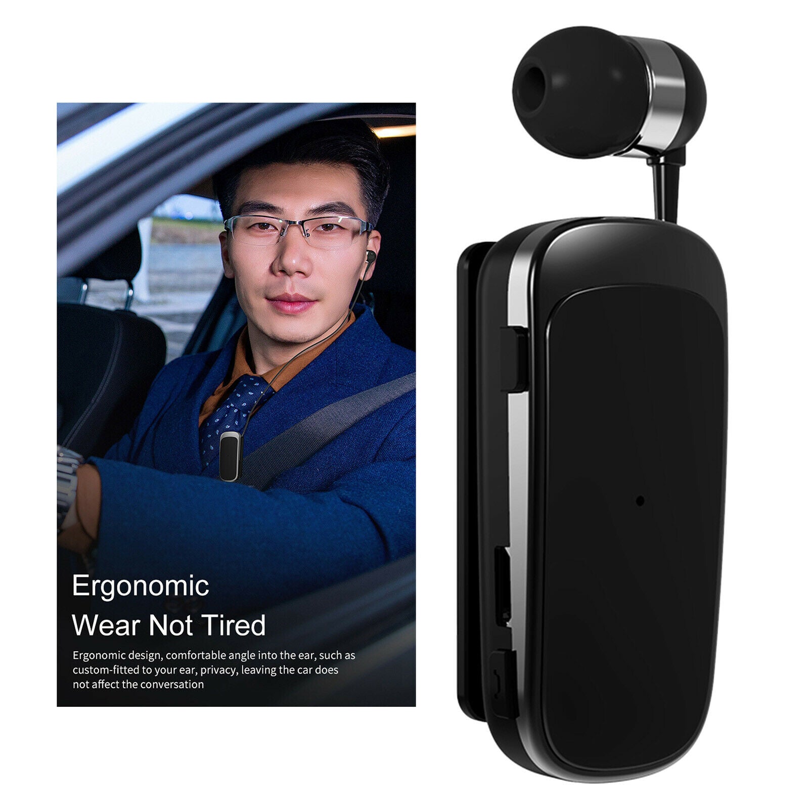 Fineblue Mini Bluetooth Headset Stereo Headphone Clip Earphone Black No Box