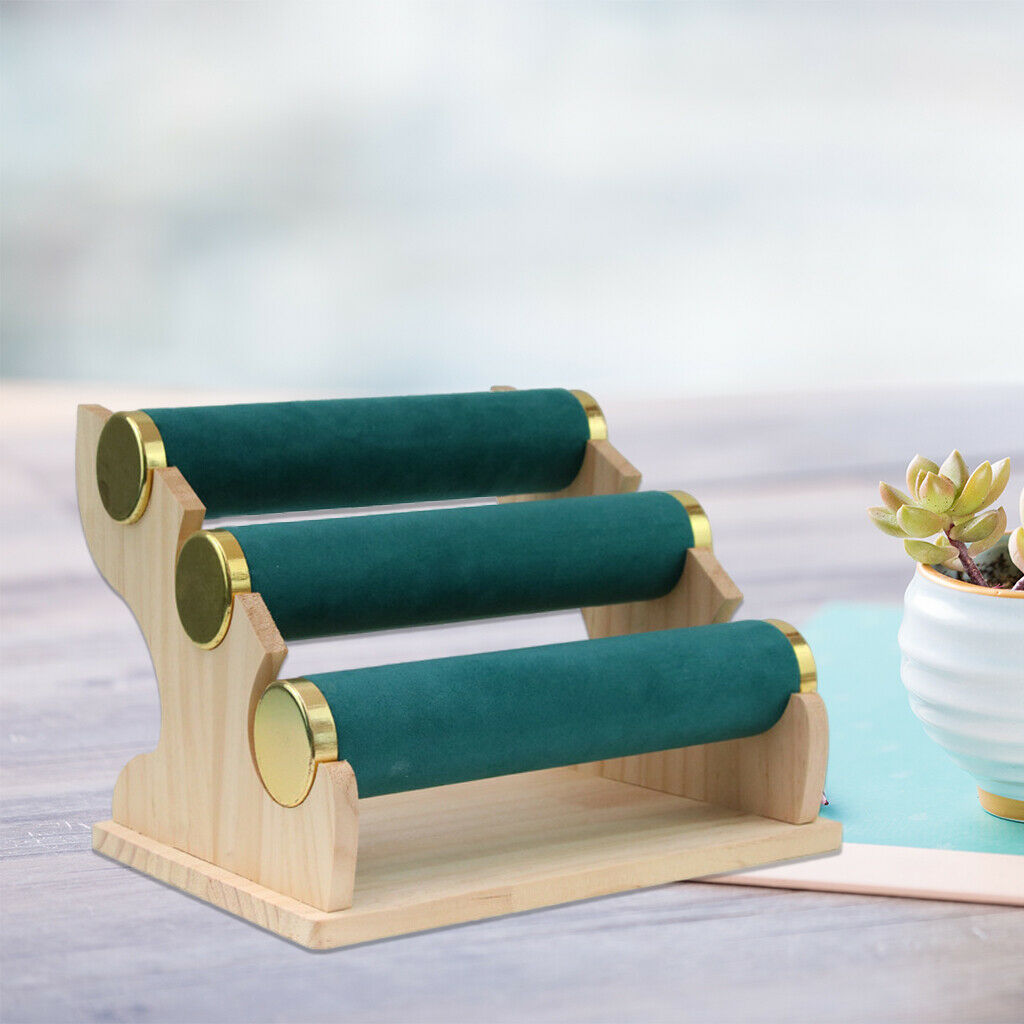3 Tiers Jewelry Stand Bracelet Holder Velvet Watch Display Organizer  Green