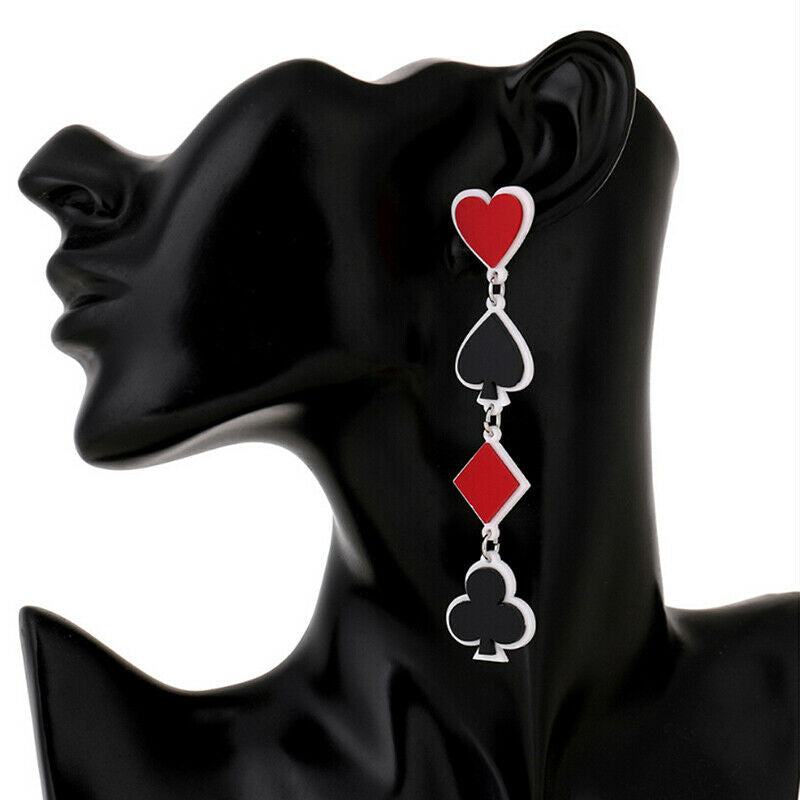 Fashion Acrylic Poker Card Heart Spade Diamond Long Stud Earrings Women Jewel Qx