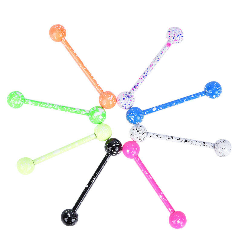 8PCS/t Mix Stainless Steel Colorful Barbell Tongue Bar Ring Piercing Jewe.l8