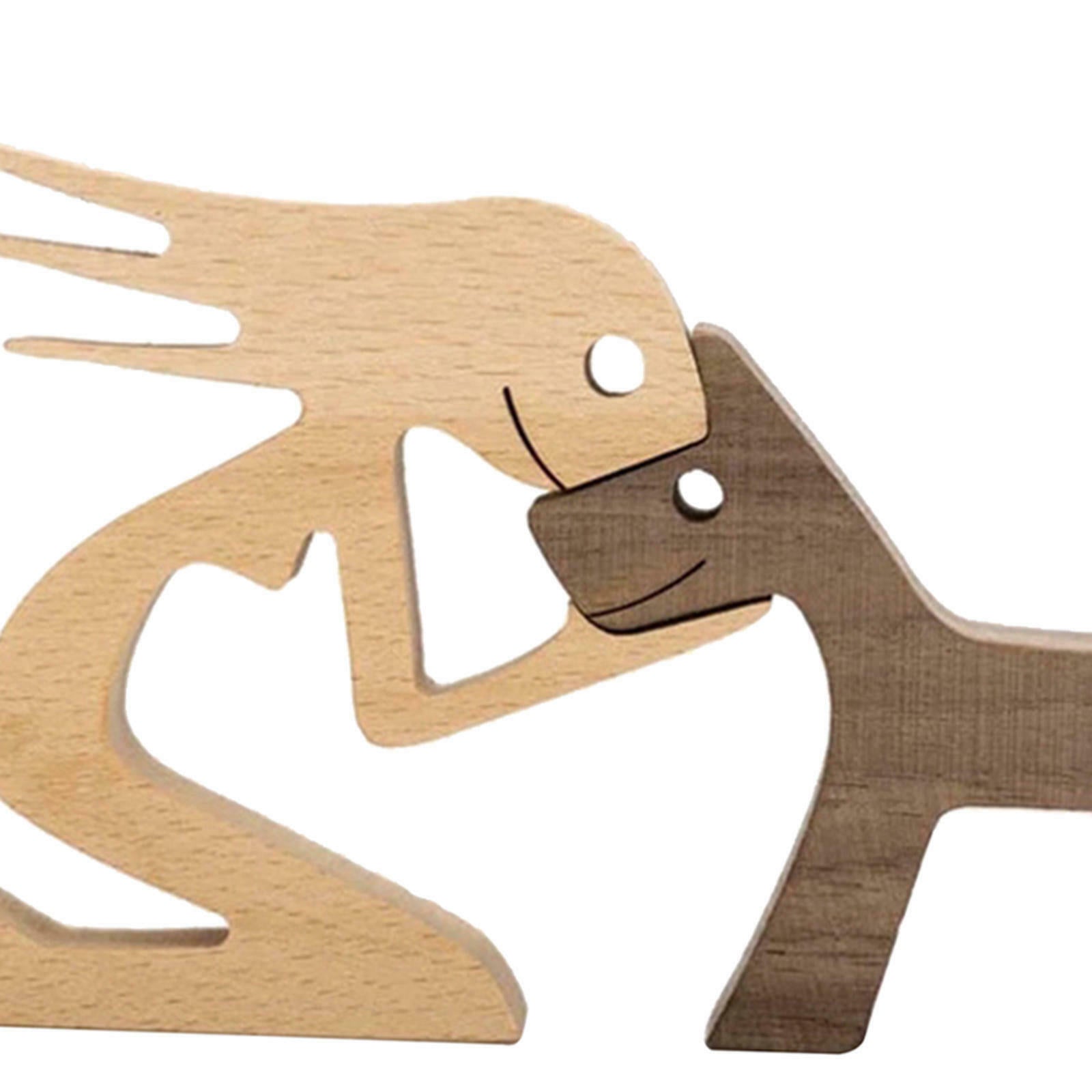 2pcs Wood Carving Cute*Dog Statue Pet Sculpture Statue Bookcase Shelf Decor