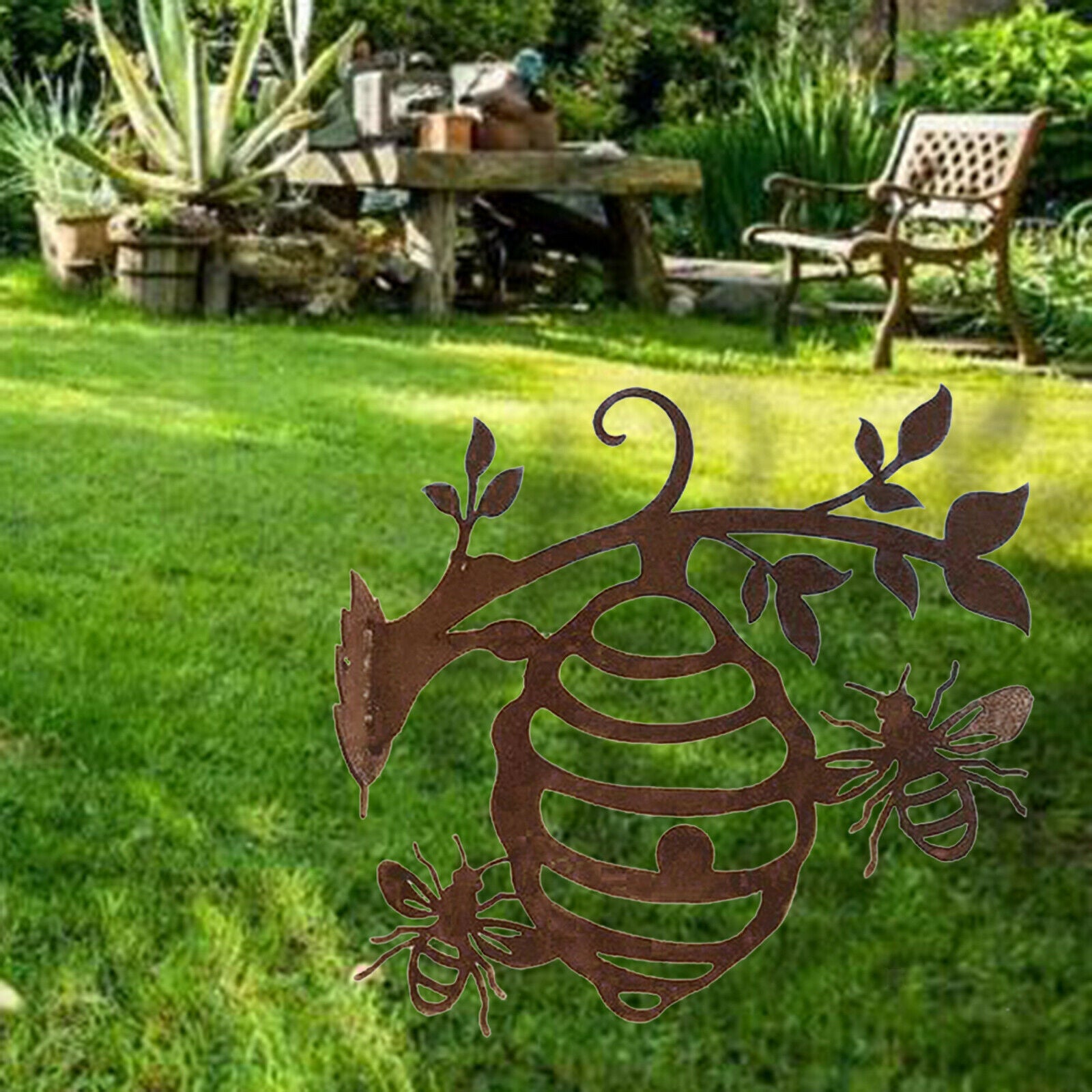 Novelty Bee Hive Garden Silhouette Fence Lawn Backyard Bee Statue Decorative
