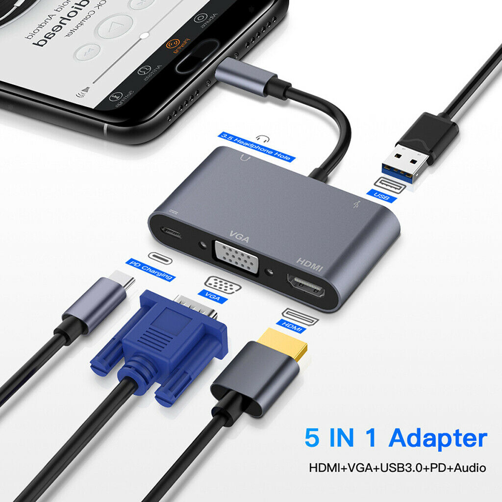 USB C Hub USB-C Type C to HDMI USB3.0 PD VGA 3.5MM Port 4K for Sumsung