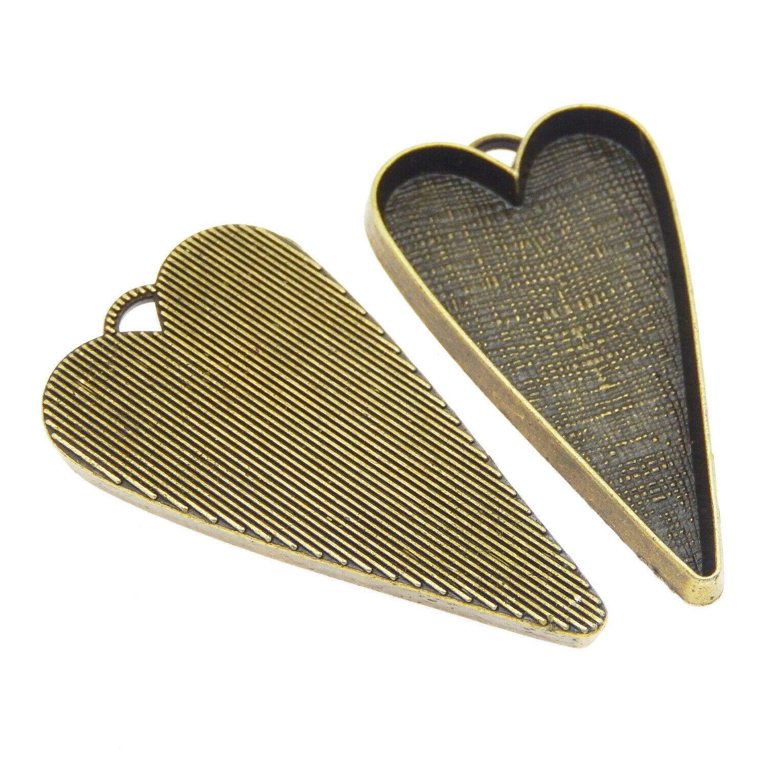 Inner 41x26mm Retro Bronze Alloy Base Setting Heart Shaped Pendant Tray 5-Pack