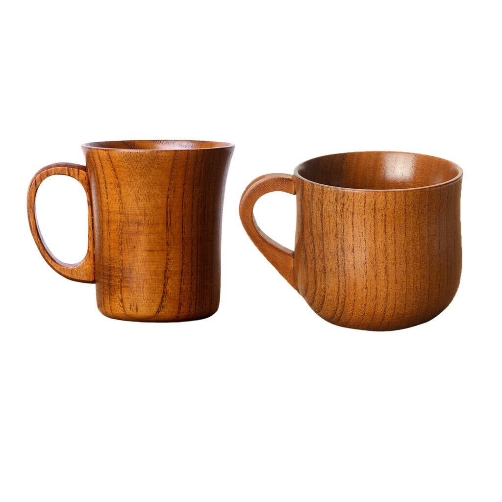 2 x Wooden Mug Tea Cups Beer Tankard Christmas Party Coffee Mug Brown Set
