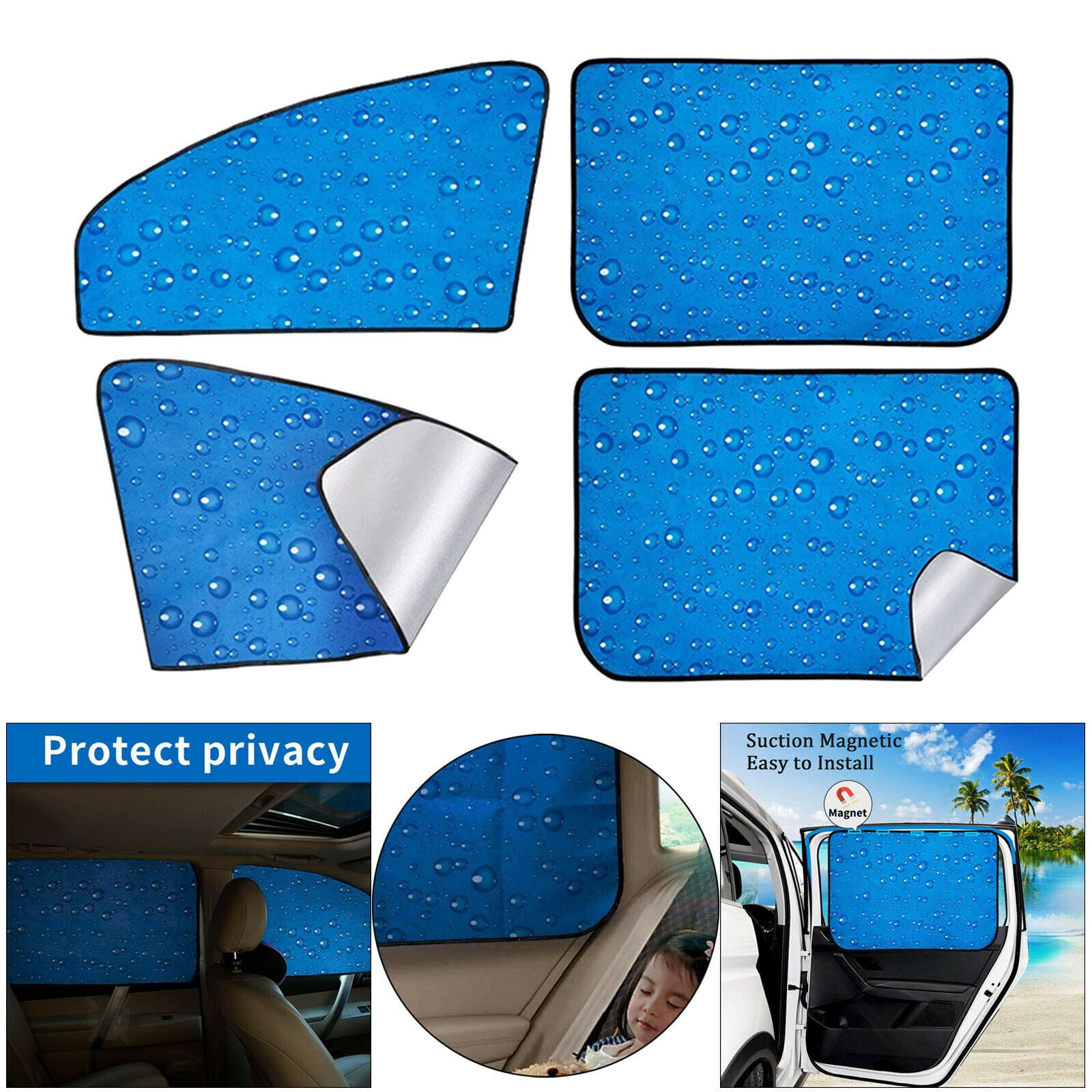 4pcs Car Magnetic Side Window Sunshade Shade Set Easy Install Lightweight